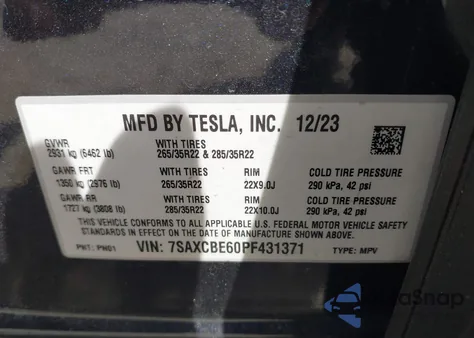 2023 Tesla Model X Plaid Tri Motor All-Wheel Drive z USA, uszkodzony, nr VIN 7SAXCBE60PF431371